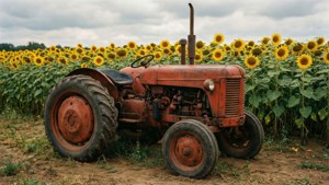Tractor in Sunflower Field