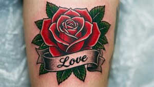 Traditional Rose Love Tattoo