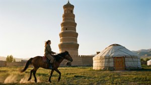 Traveler at Burana Tower