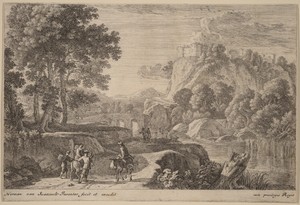 Travelers on Road to Left of a Stream