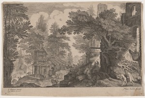 Travelers Resting in a Forest near a Hut