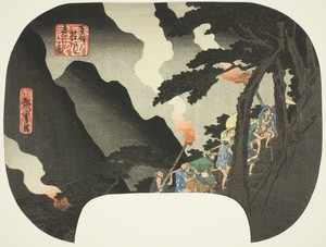 Traveling at Night in the Hakone Mountains on the Border of Izu and Sagami Provinces (Zuso Hakone-yama yako no zu), from the series "Famous Places in the Various Provinces (Shokoku meisho)"