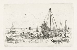 Trekpaarden bij vissersboten