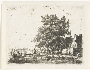 Trekschuit bij een klooster
