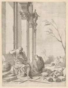 Treurende filosoof bij het graf van Alexander de Grote