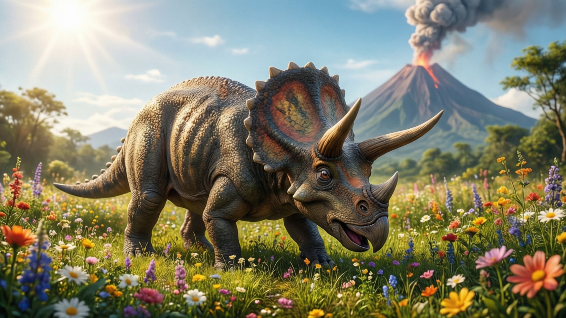 Triceratops Meadow by Wallpapers.art Studio