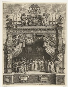 Triomfboog met Ferdinand van Oostenrijk en Hollandse Maagd met allegorische figuren