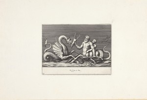 Triton houdt een schedel voor een zeemonster