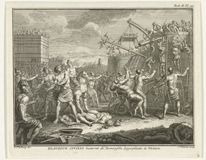 Troepen van Civilis bestormen de Romeinse vesting te Xanten, 69-70