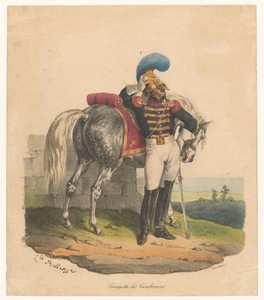 Trompetter van de karabiniers met paard
