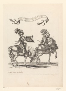 Trompettist en trommelslager te paard in Turks kostuum