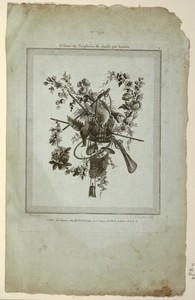 Trophy with Implements of the Hunt, Plate 1 from "Suite de Trophées de chasse," Suite VI