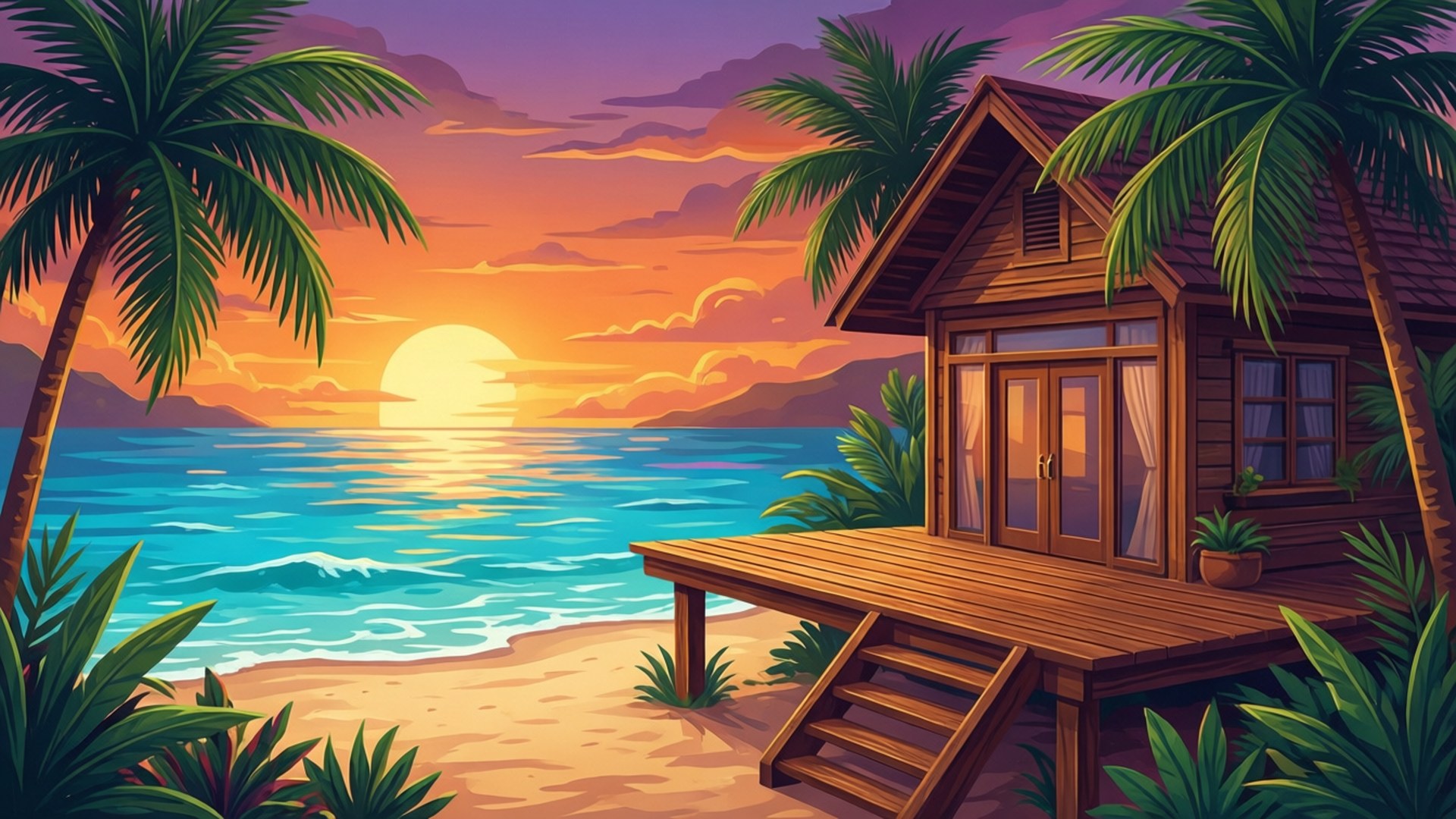 Tropical Beach House by Wallpapers.art Studio