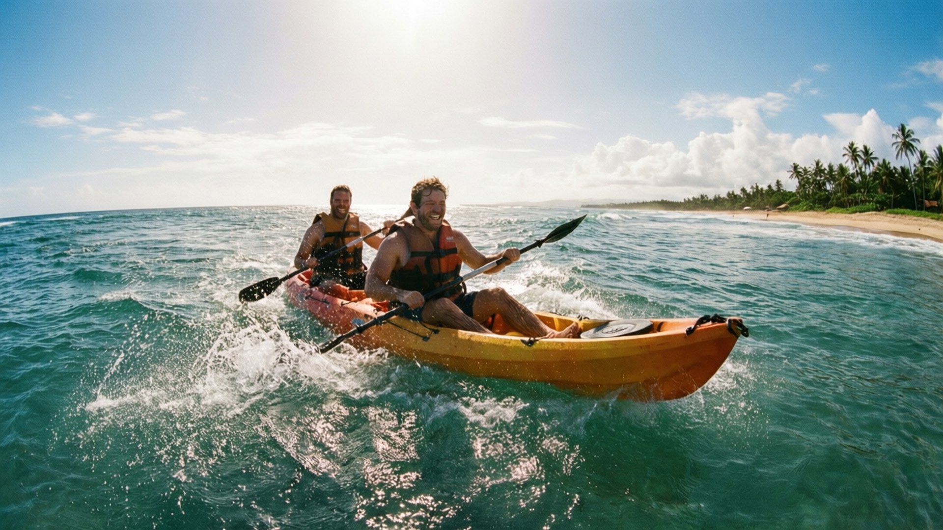 Tropical Double Kayak Fun by Wallpapers.art Studio