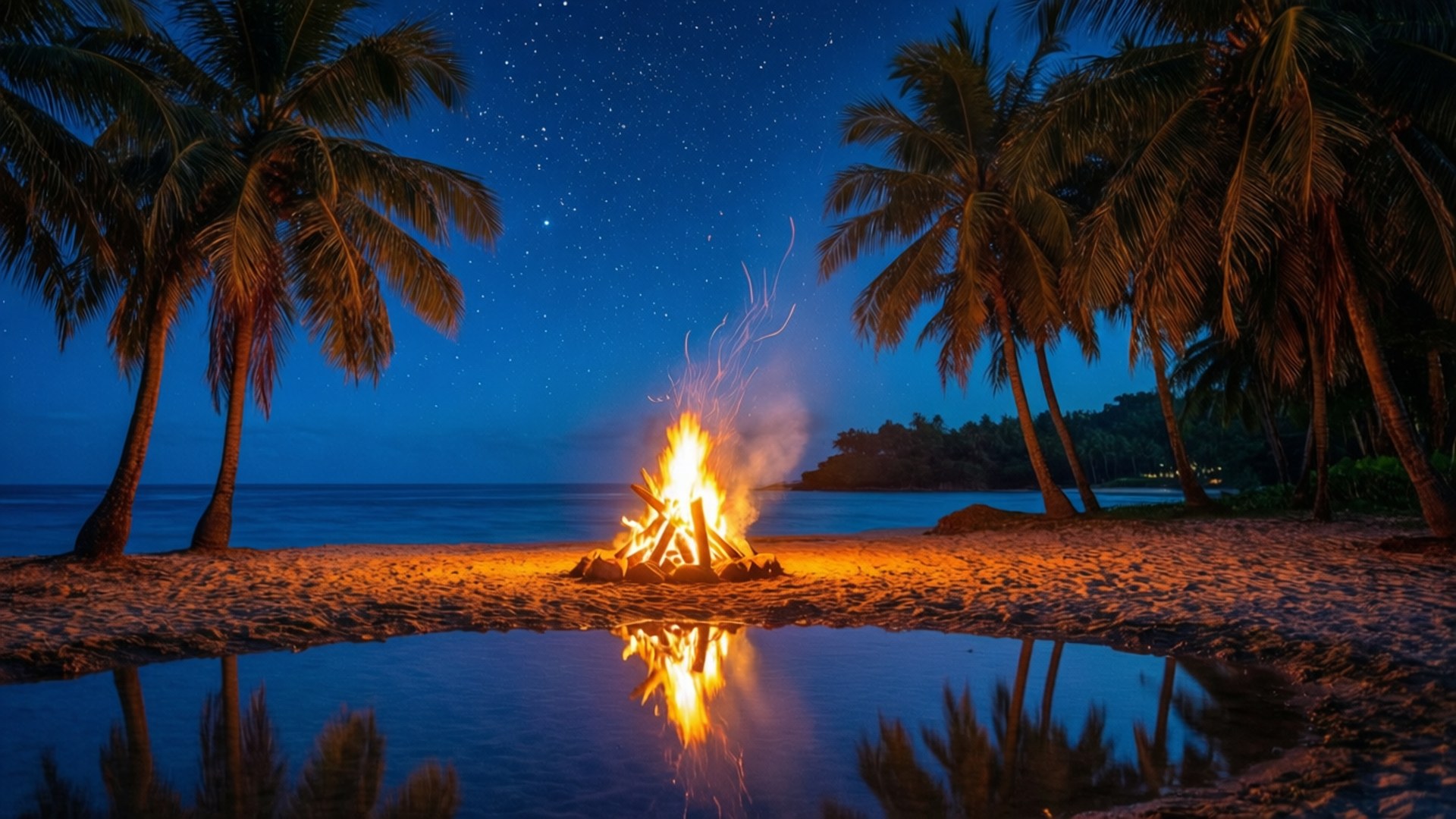 Tropical Night Fire by Wallpapers.art Studio