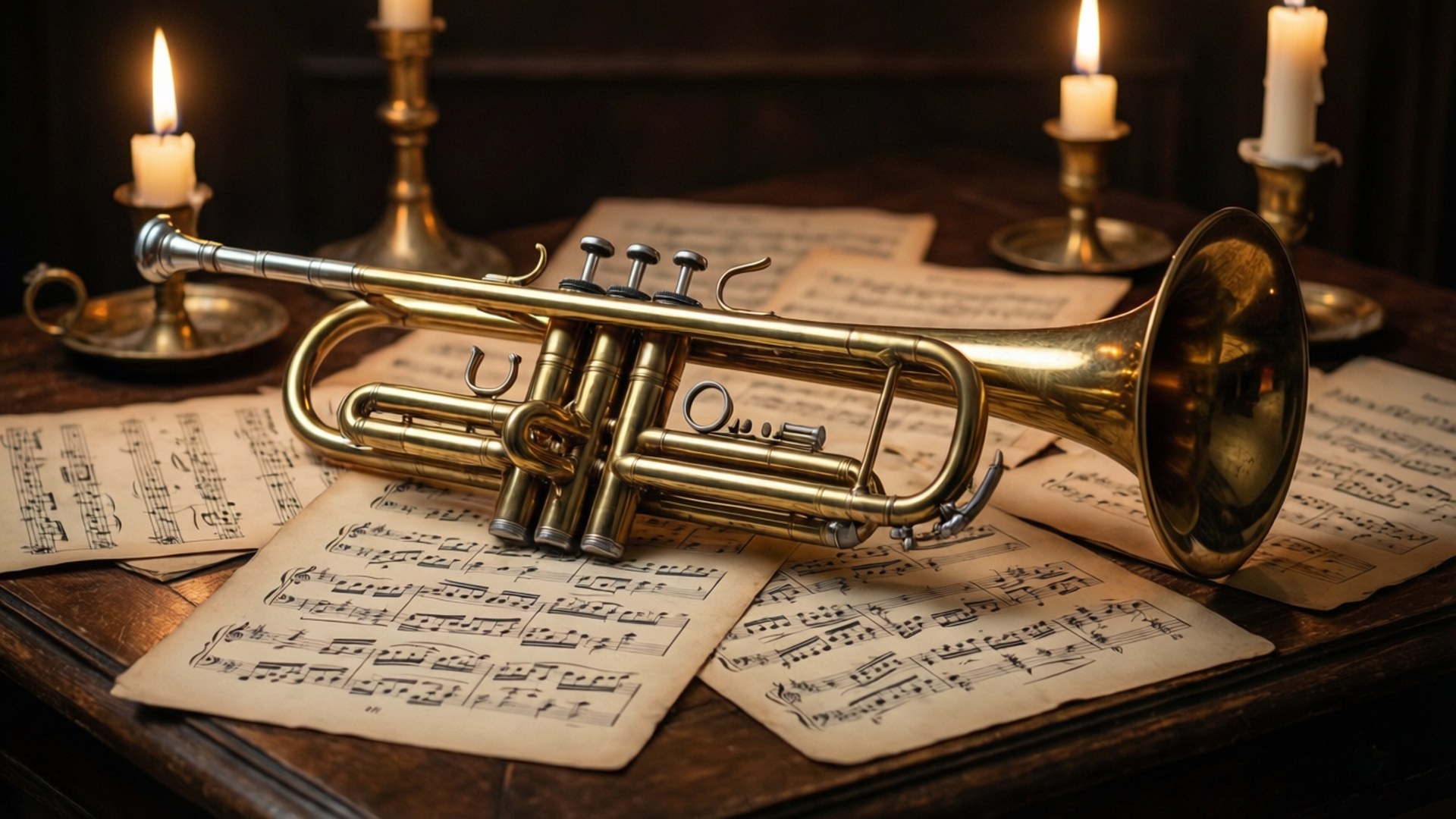 Trumpet on Sheet Music by Wallpapers.art Studio