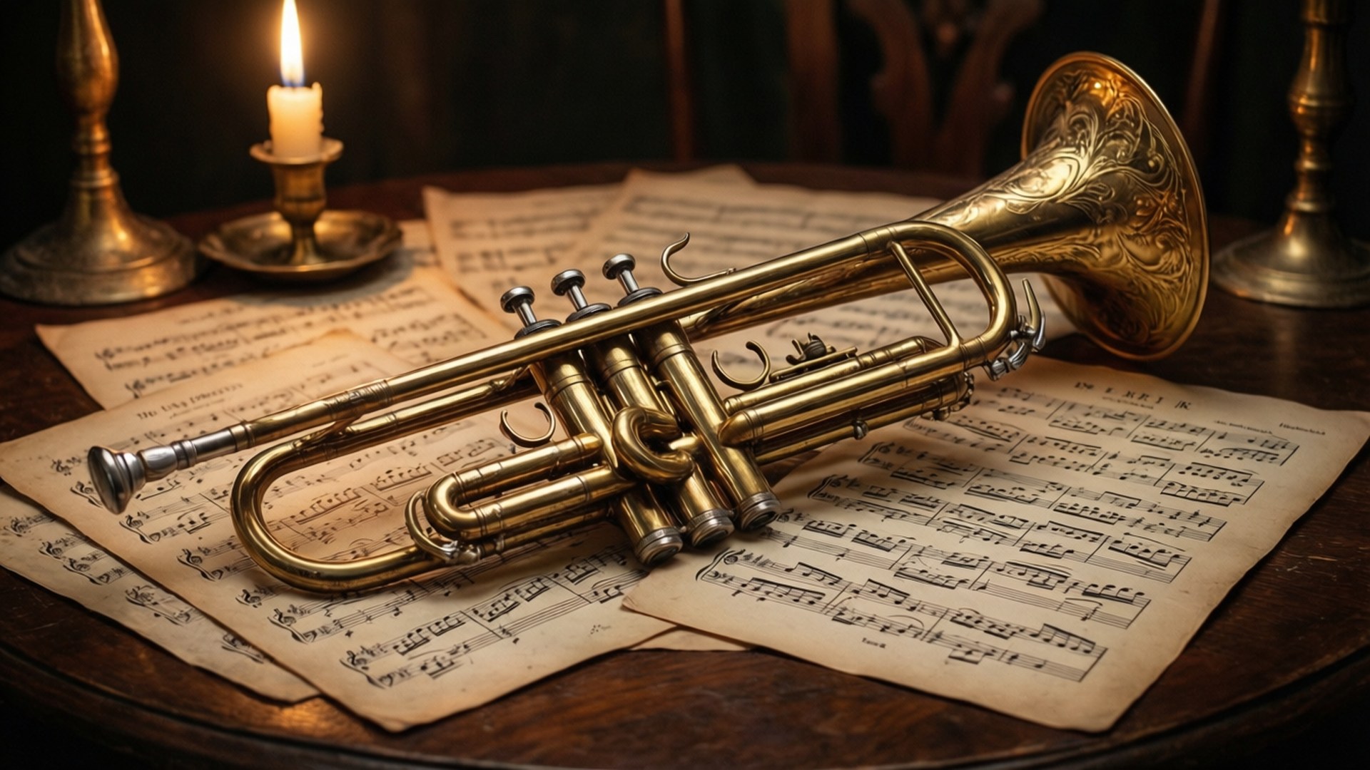 Trumpet on Sheet Music by Wallpapers.art Studio