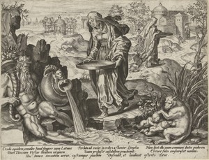 Tuccia met een zeef aan de waterkant