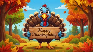 Turkey with Thanksgiving Sign