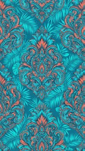 Turquoise Coral Damask