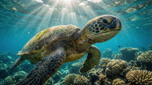 Turtle Under Sun Rays