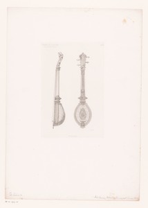 Twee aanzichten van een snaarinstrument, mogelijk een sitar of bouzouki
