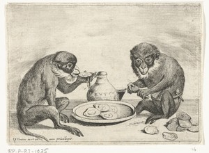Twee apen eten oesters