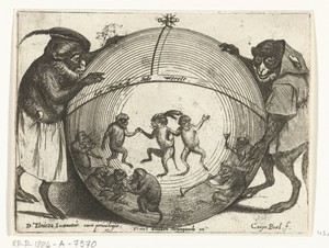 Twee apen houden een wereldbol vast