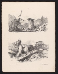 Twee berglandschappen met een klein bouwwerk