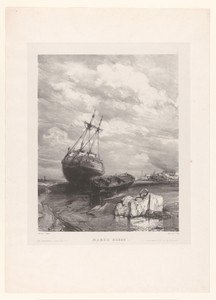 Twee boten op het strand bij eb