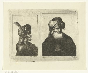 Twee bustes van mannen met tulband en baard