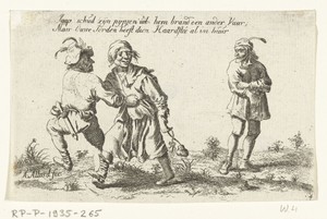 Twee dansende boeren en één die toekijkt