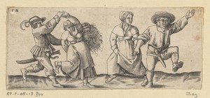 Twee dansende boerenparen