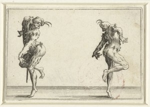 Twee dansers, de een op de linkerzijde, de ander op de rechterzijde gezien