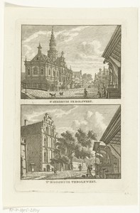 Twee dorpsgezichten te Bolsward: Stadhuis en het Hooghuis