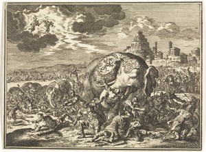 Twee engelen jagen de olifanten van Ptolemaeus Philopator weg