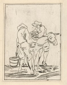 Twee figuren bij een ezel