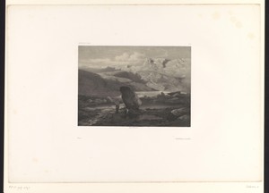 Twee figuren bij een rotsblok in een berglandschap