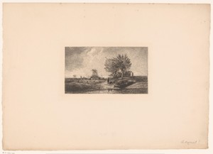 Twee figuren in een rivierlandschap met molen