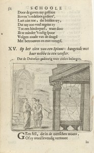 Twee figuren kijken naar een spinnenweb