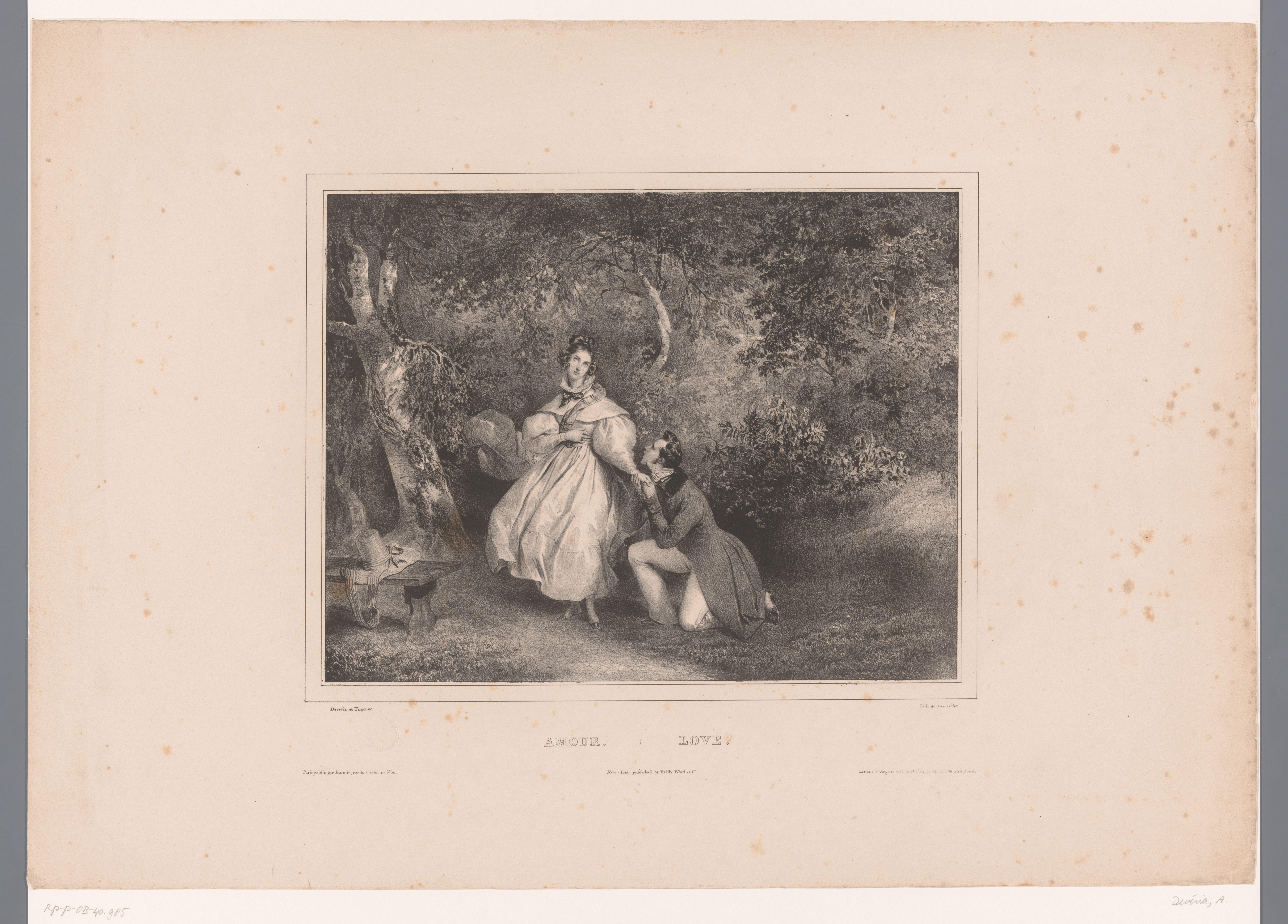 Twee geliefden in een bos by Achille Devéria