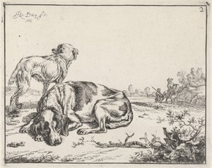 Twee honden in een landschap