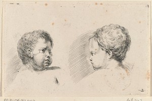Twee hoofden van kinderen, een op de rug gezien