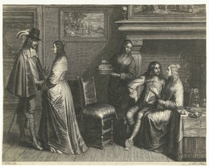 Twee jonge mannen met vrouwen in interieur