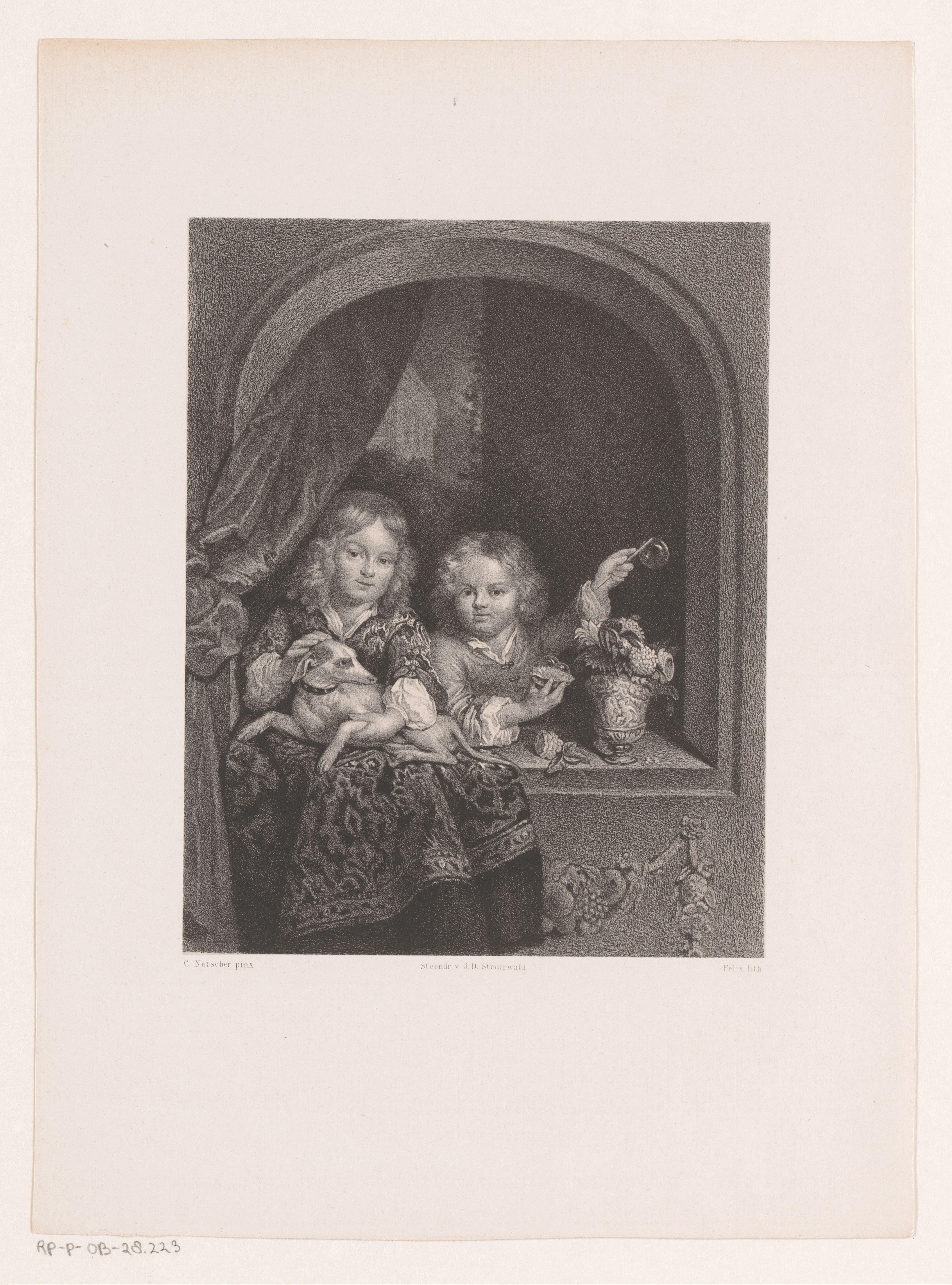 Twee kinderen in een venster by Abraham Pieter Felix