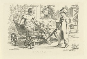Twee kinderen met een kinderwagen