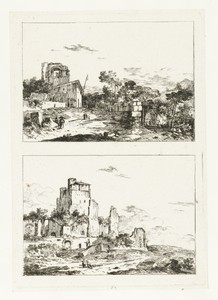 Twee landschappen met ruïnes