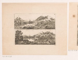 Twee landschappen met torenspits