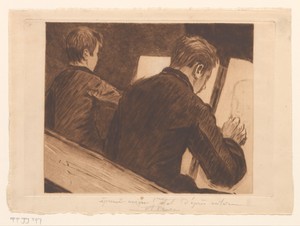 Twee leerlingen in de tekenschool