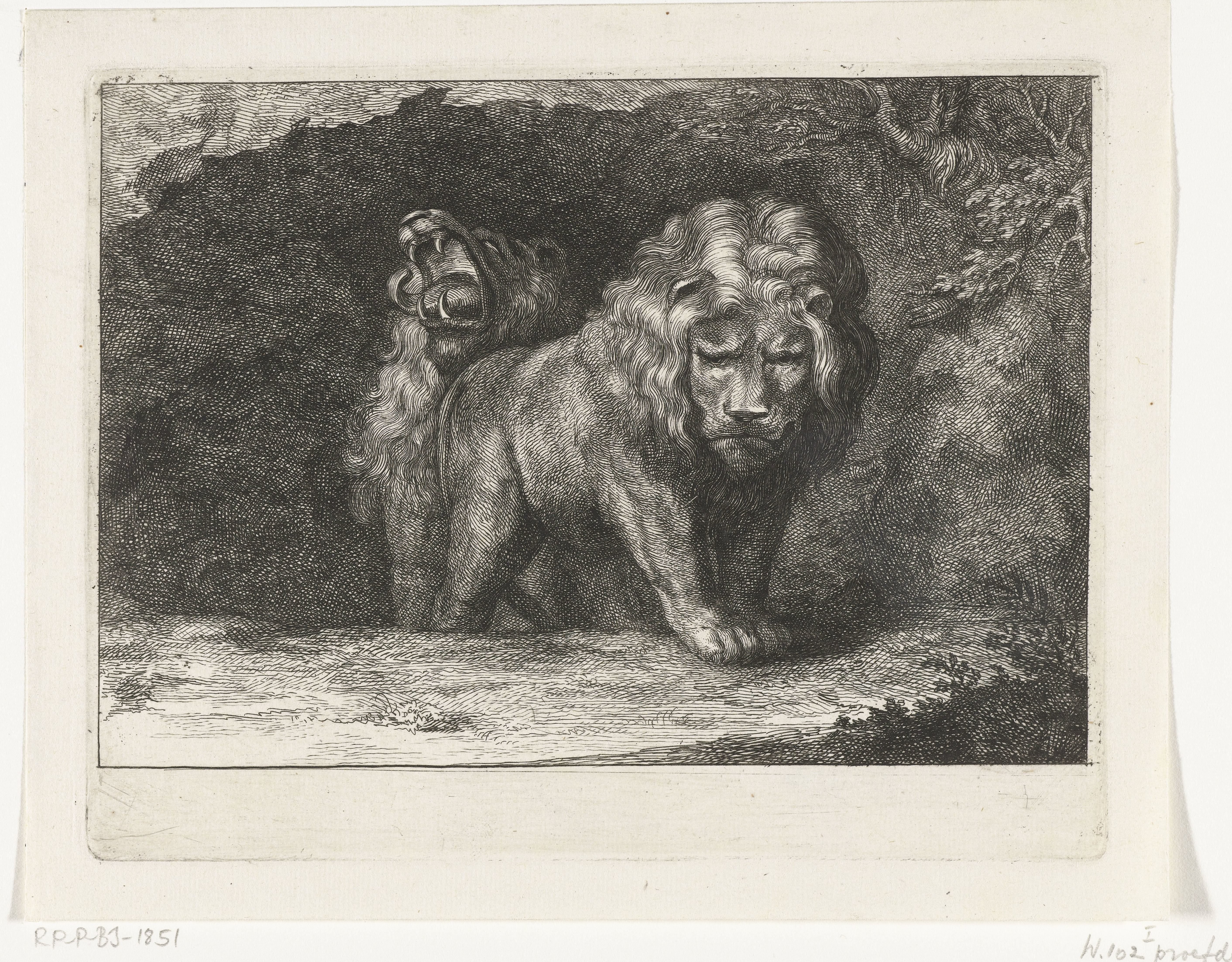 Twee leeuwen bij de ingang van hun hol by Abraham Bloteling